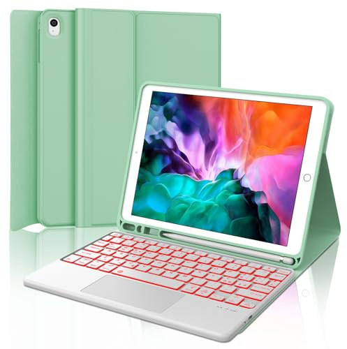 WINCHKING Teclado para iPad 9/7/8 Generación, iPad Air3, iPad Pro10.5, 7 colores de retroiluminación con trackpad, funda para 10.2 pulgadas, teclado con diseño italiano Bluetooth,Verde claro