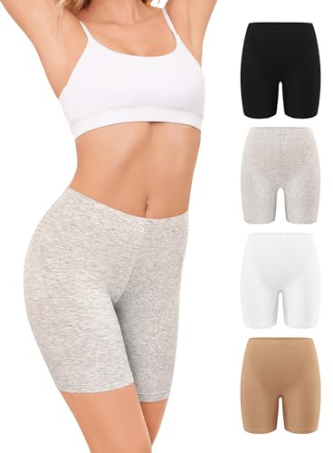 VOENXE Cotton Cycling Short Women,Anti Chafing Short for Under Dress Womens | 4 Pack Ladies Boxer Underwear,Chub Rub Bike Shorts Knicker,Cycle Undershort,Breathable Bicycle Soft Pants,Legging Under Skirt