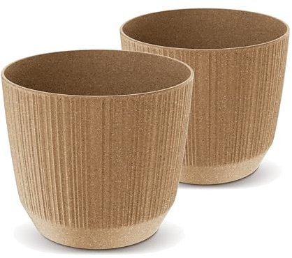 Tymar Blumentopf,Übertopf, 2er-Pack, Blumenübertopf aus Kunststoff, Matte, Runde Form (ø 20 cm, (2pack) ECO Holz)