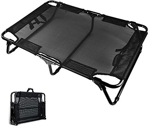 Silcryal Tragbares faltbares Hundebett – großes/mittleres/kleines Haustier, erhöhtes Lounge-Sofa für drinnen und draußen für Reisen/Camping/Park/Balkon, Schwarz (Größe: XL (120 x 80 x 22 cm)) Vision