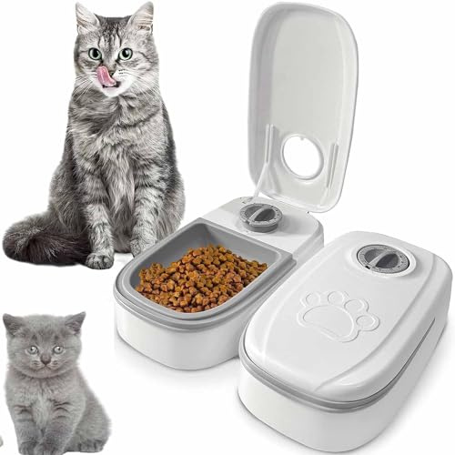 LYPPUL Automatic Pet Feeder, 2-Meal Automatic Cat Feeder, Dry and Wet Food Dispenser with 48H Timer, Pet Cat Food Dispenser, Pet Feeding Station for Medium Sized Cats and Dogs-Grey
