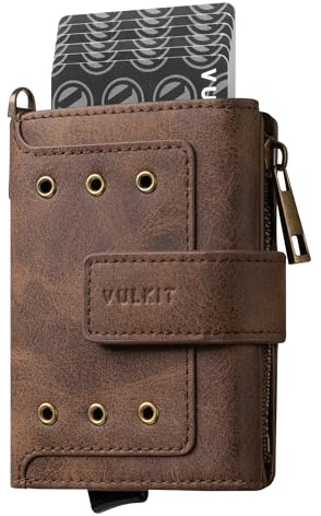VULKIT Portefeuille Homme et 10 Porte-Cartes Bancaire Blocage RFID, Portefeuille Cuir Minimaliste avec Compartiment à Billets et Poche à Monnaie, Boîte Cadeau, Café