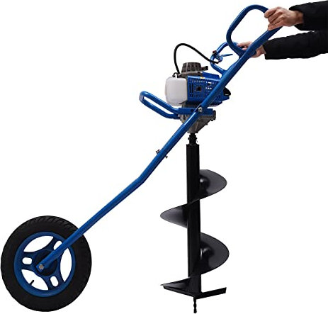 PUDLOR 2-Stroke Petrol Auger Post Hole Digger 63cc Petrol Fence Post Hole Digger Earth Auger Borer Ground Drill (Blue)