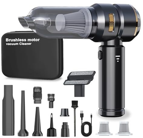 Lyiazsoy Car Vacuum Cleaner,22000PA High Power Mini Vacuum Cleaner,Rechargeable Handheld Vacuum,Portable Cordless Compressed Air Duster Air Blower for Car Home (Gold black)