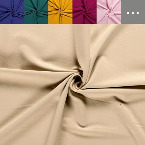 Sommersweat Meterware uni - French-Terry Sweatstoff einfarbig - Sweat Stoff meliert, Pullistoff weich, Dicker Jersey kuschelig *Ab 50cm, Farbe: 052 beige