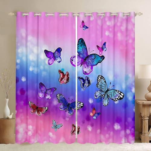 Aozhiswe Vorhang Blickdicht Schmetterling Vorhänge Rosa Gardinen Wohnzimmer Schlafzimmer Verdunklungsvorhänge Thermovorhang 3D Druck Schallschutz Vorhang mit Ösen 2er Set B 110 x H 215 cm a5927