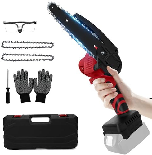 Motosega a batteria compatibile con batteria Milwaukee da 18 V, mini motosega elettrica da 6 pollici, con 2 catene e blocco di sicurezza, motosega a mano per cesoie da giardino, potatura per legno
