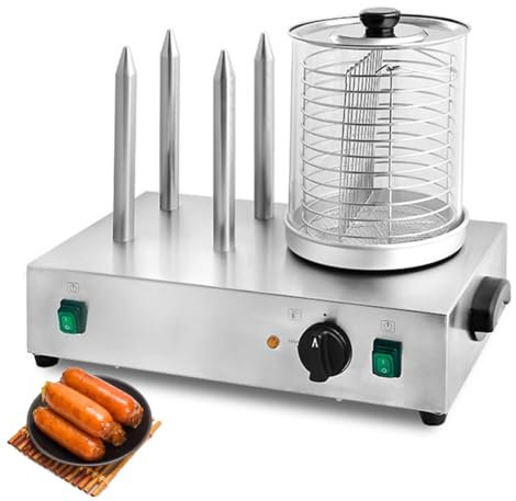 360° Rotating Electric Hot Dog Roller Machine BBQ Sausage Grill Rack with Temperature Control Ideal for Kitchen Restaurant and Breakfast Sausages