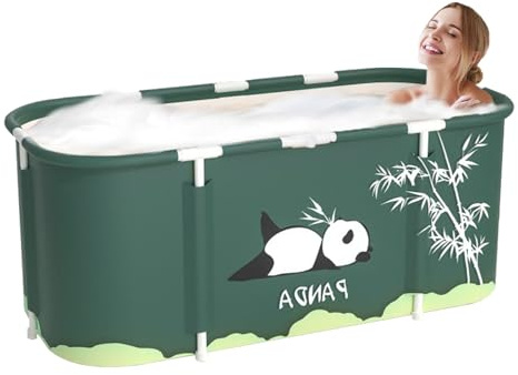 Sinbide Baignoire Pliable Adulte, Grand Antidérapant Portable Mobile pour Douche, SPA Pliante pour Petite Salle de Bain, Trempage Autoportante, 115x60x55cm (Vert)