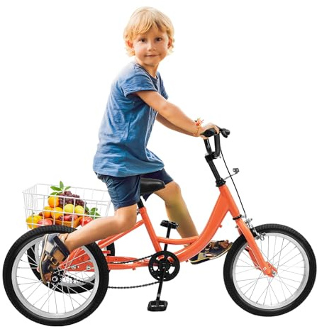 Susoso 16 Zoll Citybike, Fahrrad mit Vordere Korbhalterung und Kurzer Bremshebel Dreirad Verstellbarer Lenker&Sattel für Straßen in der Stadt Hellorange