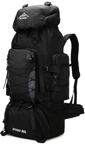 CINGHI LUSSO Mochila de Senderismo 90L Mochila Impermeable para Hombres Mujeres Mochila para Viajar Grande Camping Senderismo Bolsas Daypack al Aire Libre Negro