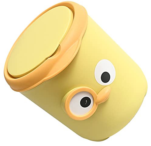 BUGUUYO Mini Desktop Trash Can with Lid, Cute Yellow Push-type Waste Bin, Compact Table Garbage Container for Office, Bedroom, and Home Storage