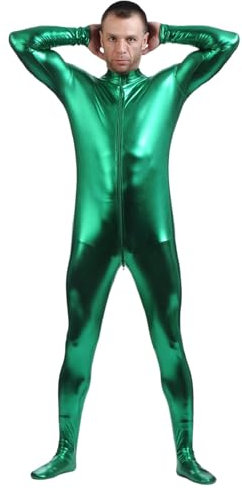 Oversize Lackleder Catsuit Herren Langarm|Latex Bodysuit Herren Große Größen Jumpsuit-Ganzkörper Gummi Kleidung Erotik Enge Passform PVC Lack für Kostüm Faschingskostüme Outfit Performance