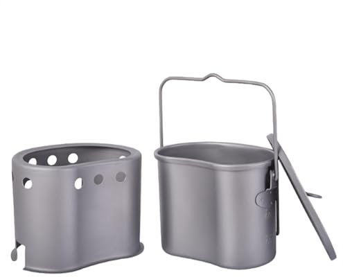 Estufa de leña portátil, estufa de camping – hornillo de camping de titanio para exteriores con olla, portátil y ligero para deportistas al aire libre al acampar y explorar