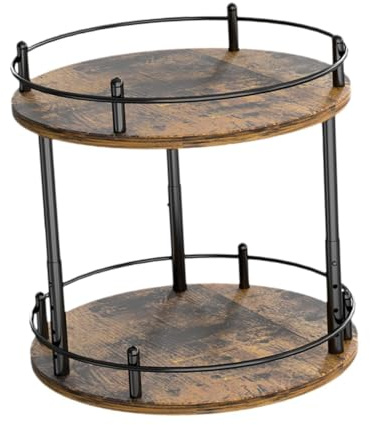 Colcolo Drehteller aus Holz, Lazy Turntable, 2-lagiger drehbarer Waschtisch mit Metallseiten, Gewürzregal, Organizer für Tisch, Badezimmer, Runden