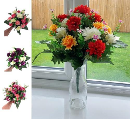 Faucet 41cm Mixed Chrysanthemum Bouquet Grave Flowers, Large Artificial Flowers, Artificial Flowers for Indoor/Outdoor Use Memorial Wedding Party Events Home Decor Chrysanthemum Bush (Yellow Orange