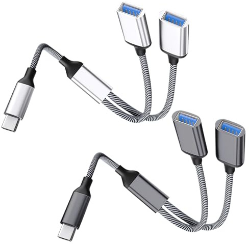 FunnAura 2 Pcs USB C Splitter 2 Port, Double USB Adapter, USBC Male to Dual USB Female Cable