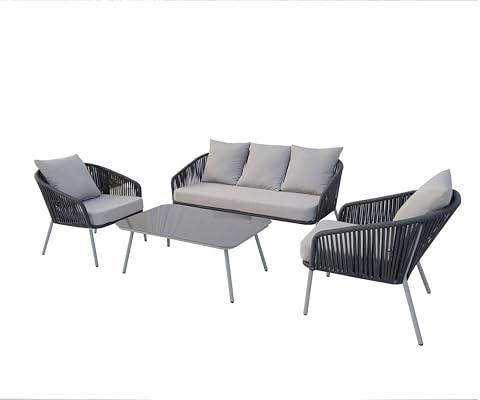 Megashopitalia Set da Giardino in Rattan con Divano 5 Posti Poltrone Tavolino da Caffè (Grigio)