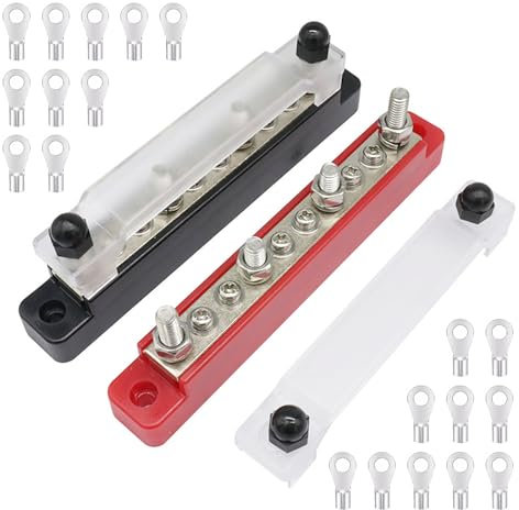 2 Pcs 150A 12V - 48V Bus Bar, 4 x 1/4 (M6) 6 x #8 (M4) DC Bus Bar with Terminal Blocks for Cars RVs Ships Yachts