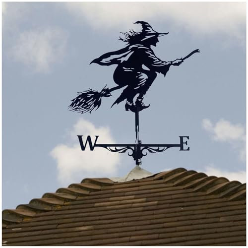 BesBet Hexe Wetterfahne, Wetterfahne Fuer Gartenhaus, Fliegende Hexe Edelstahl Gartendeko, Wetterfahne Hexe, für Hausgarten Terrassendach Außendekoration