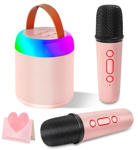 IGUGI Micro Karaoke Enfant avec 2 Micro sans Fil Bluetooth,Cadeau Fille 3-12 Ans,Bluetooth Portable avec Effets de Changeur de Voix et Lumières LED,pour Enfant Adulte Fille Cadeau Chanter