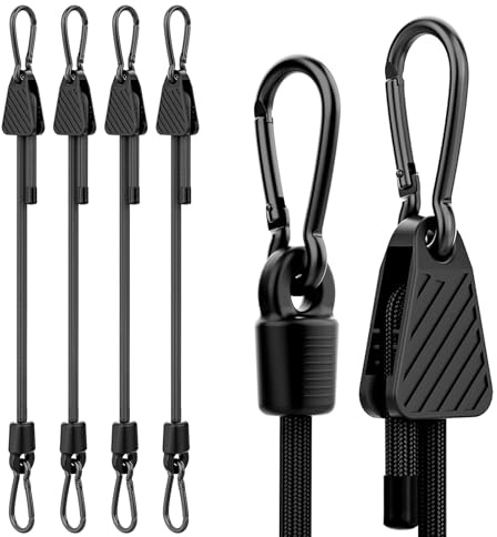 Rayakt 4 PCS Bungee Cords with Hooks, 100cm Heavy Duty Adjustable Bungee Cords with Carabiner Clips, Black Elastic Bungee Rope with Clips for Camping, Tarps, Tent, Cargo, Bike, Truck
