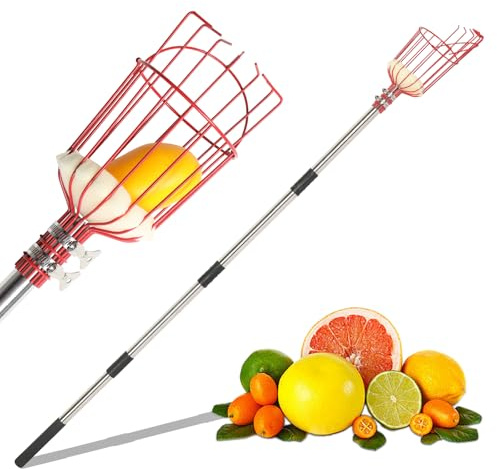 Bonnlo 4M Fruit Picker, Apple Picker, Telescopic Stainless Steel Fruit Grabber with Basket for Apples Oranges Avocados, Lightweight Long Reach Picking Tool