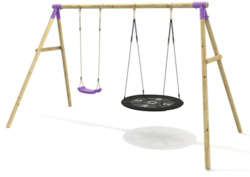 Rebo® Children's Wooden Garden Swing Set - Meteorite Purple | OutdoorToys | Pressure Treated Timber, Large 100cm High Density Nest Swing, Sturdy Construction