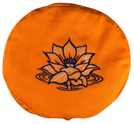 Round Buckwheat Hull-Filled Yoga Bolster with Embroidered Cotton Cover, 63 × 23 cm (Sunset Orange, Lotus Em, One Size)