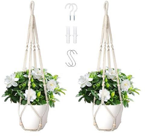 WYCWYQDR Hängeampel 2er Set aus Baumwolle – Makramee Blumenampel 35 Zoll mit Haken für Fenster, Balkon & Innenbereich, Pflanzenhalter Boho Stil, Weiß (Ohne Topf & Pflanzen)