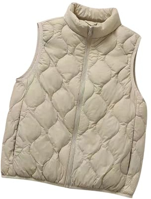 Chaleco Plumon Mujer Ligero Chaleco Plumas Guateado sin Mangas Señora Chalecos Acolchados Plumifero Plumífero Ultraligero Chaqueta sin Mangas para Mujer Tallas Grandes Invierno Corto Fino Beige L
