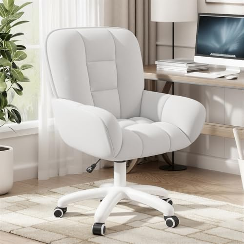 Aivermeil Homeoffice & Schminkstuhl 2-in-1 Ergonomischer Samt Drehstuhl 360°, Höhenverstellbar für Arbeitszimmer Schlafzimmer Weiß | Höhenverstellbar,360°Drehfunktion, bis 150kg,Samtbezug,Homeoffice Stuhl,Schminktischstuhl, Schlafzimmer,Arbeitszimmer