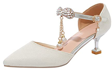 högklackade skor barn flickor – klackskor pumps spettå kvällsskor eleganta glitterskor trendiga med ankelremmar klädskor prinsesskor fashionabla bröllop flickskor, Vit, 31 EU