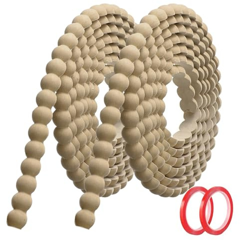 Hengrongshen Moulure Murale Décorative Adhésive Couleur Bois (6M x 20mm) Moulure en PVC Flexible avec Bordure Perlée 3D, Baguette de Finition Hydrofuge et À Peindre pour Mur, Cadre de Miroir et Bords