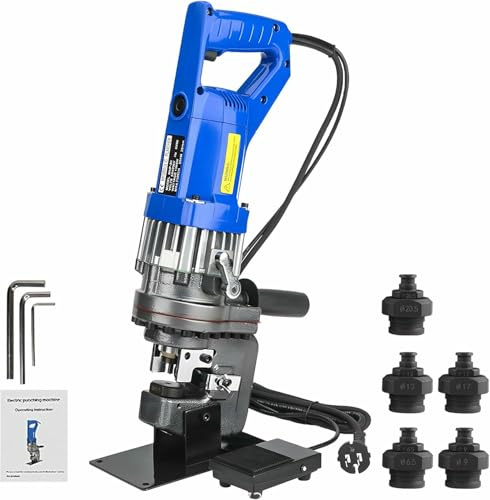 Electric Hydraulic Hole Punch 1300W Metal Punching Machine with Die Φ6.5, Φ9, Φ13, Φ17, Φ20.5 Angle Steel Punching Machine for Steel Iron Aluminum Copper-