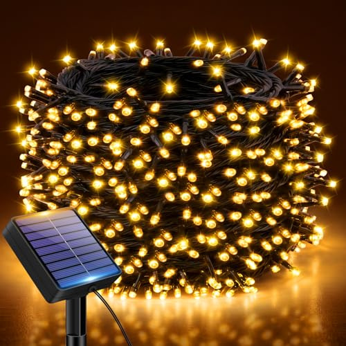 kolpop Solar Lichterkette Outdoor 12M, Solarlichterkette Außen Wetterfest | 120 LED IP65 Wasserdicht Lichterkette Aussen Solar, 8 Modi, für Garten Balkon Terrasse Baum Party Weihnachten Deko, Warmweiß