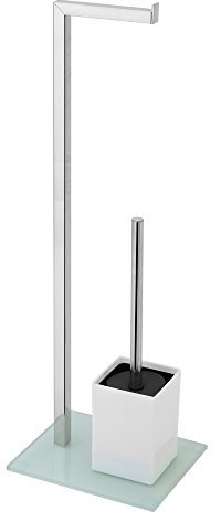 FERIDRAS 810001 Piantana Portarotolo e Scopino, Bianco, 18x22x70,5cm