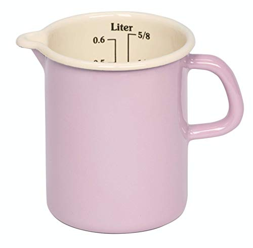 Riess, 0337-006, Küchenmaß Ø 9cm, BUNT PASTELL, Rosa, Emaille, Vol. (rec.): 0,5 Liter, Made in Österreich, LBH: 14,6x10,4x12,1cm, 0,318kg, Deckel, Induktionskocher kompatibel, Gasherd geeignet