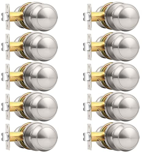 Probrico Interior Door Knobs for Hallway, Flat Ball Closet Door Knob Brushed Nickel Finish, 10Pack Passage Door Knobs Brushed Nickel Door Knob