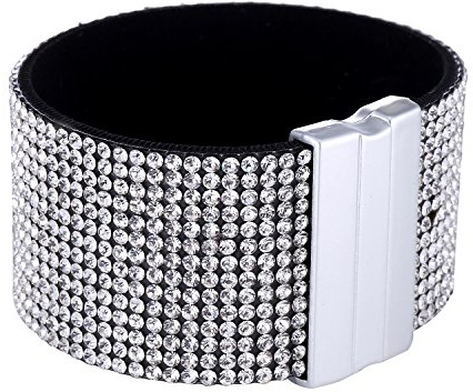 Morella Damen Armband Glitzerarmband breit verziert mit Zirkoniasteinen und Magnet-Verschluss