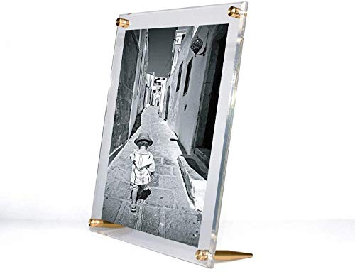 Wexel Art 8x10 Clear UV Grade Acrylic Tabletop Floating Picture Frame Display with Gold Hardware for Art and Photos