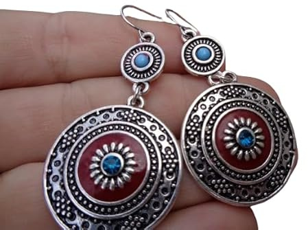 ✿ WUNDERBARE BOHO ETHNO MANDALA EMAILLE KRISTALL ✿ zweifache Ohrringe