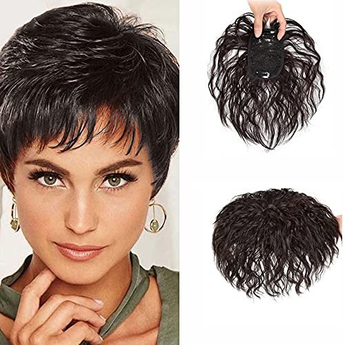 Remeehi - Toupet di capelli veri, corto e riccio, con clip,per coprire capelli bianchi sottili, 15,2 cm di lunghezza, realizzato a macchina, 7 x 10 cm, colore: castano scuro rossiccio