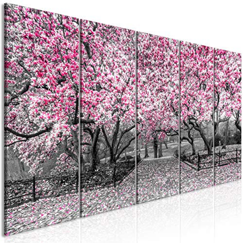 decomonkey Bilder Blumen Magnolie 225x90 cm 5 Teilig Leinwandbilder Bild auf Leinwand Wandbild Kunstdruck Wanddeko Wand Wohnzimmer Wanddekoration Deko Baum Natur