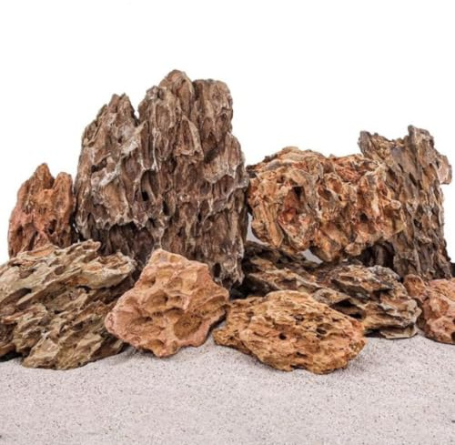 AquaOne Aquarium Steine Drachenstein I Natursteine 1 Stück I 5-10kg pro Stein I Aquascaping Gestein für Tank I Felsen Dekoration Pagode Rückwand I Deko Aquascape braun