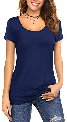 Florboom Camisa Camisa de Manga Corta Femenina Elegante Camiseta de Verano Casual Blusa de Manga Larga Azul Oscuro l
