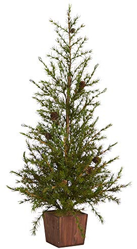 Árbol de Navidad Artificial Alpino Aspecto Natural en Maceta de Madera con piñas