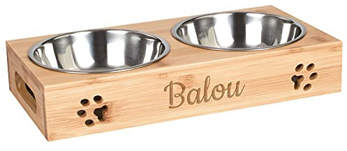 LAUBLUST Futterstation mit Name Personalisiert für Hunde - Natur | Größen M, L, XL - Futternapf & Wassernapf Hund | 2 Edelstahl Fressnäpfe als Hundezubehör | Fressnapf mit Gravur | Hundenapf erhöht