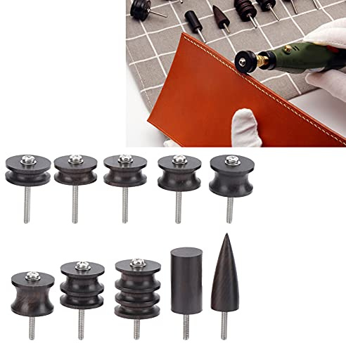 Paquete de bruñidor de cuero de 10 piezas, cabezal de bruñidor de cuero eléctrico negro con borde de cuero pulido para accesorios de artesanía en cuero