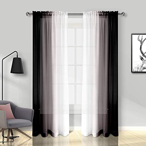 Melodieux Outdoor Privacy Chiffon Curtains - Terrace & Balcony Style, Light Filtting, Ombre Sheer Chiffon Curtains, Gradient Gradient Color Options (56x72 inch, 2 Panels)